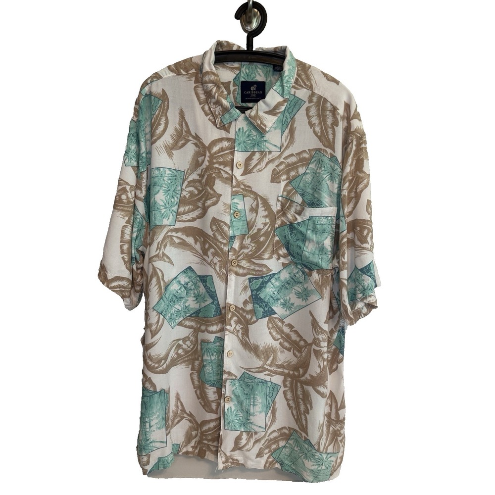 Caribbean Joe Mens Button Hawaiian Shirt‎ XXL Tropical Summer Resort Wear Casual
